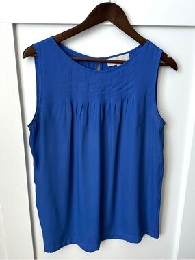 LOFT Royal Blue Pleated Yoke Sleeveless Top